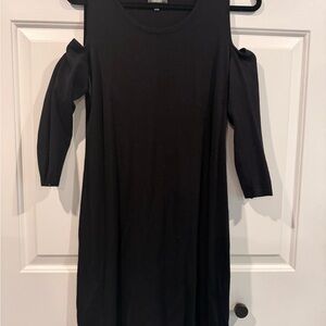 Neiman Marcus Black Knit Cold Shoulder Dress